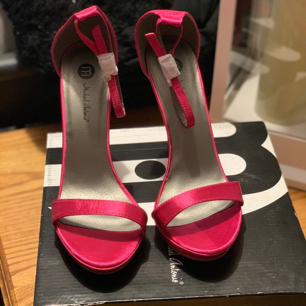 Michael Antonio pink satin sandals.